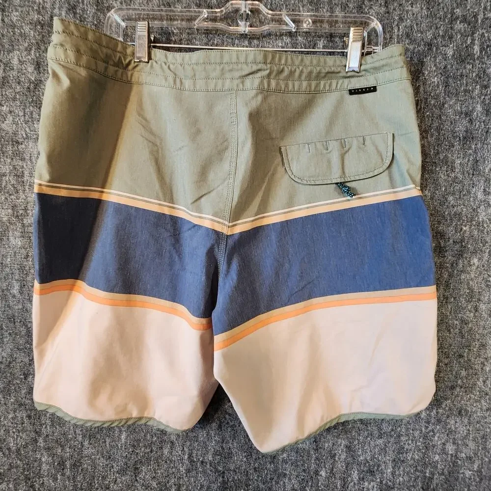 Vissla The Point Coconut Boardshorts 34 Green Blue Striped Stretch Swim Trunks